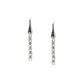 A frontal view of long silver chain earrings designed and hand-crafted by DelBrenna Italian Jewelers in Tuscany. The earrings are designed based on the iconic Links collection of DelBrenna silver chains, necklaces, rings, and bracelets.